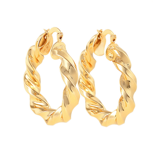 Orecchini a cerchio intrecciati dorati da donna, placcati oro 18 carati, in lega, gioielli alla moda per feste, orecchini grandi e vistosi - Product Image 1