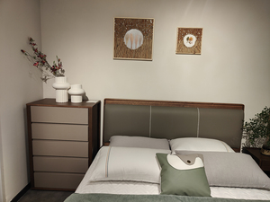 核桃饰面实木红木软垫垫Hedboard床架平台床垫特大床全尺寸木床 - Product Image 4