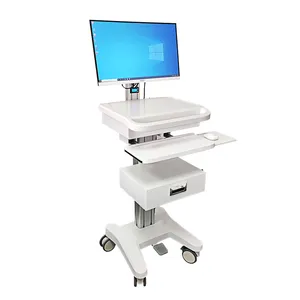 Aluminum Metal Laptop Trolley Hospital And Warehouse Computer Workstation With Drawer For Medical And Hotel Use