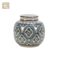 Nouvelle boîte-cadeau décorative en céramique bleue de style Art déco chinois de luxe, petite forme ronde/carrée, 10x10x7cm, édition anniversaire