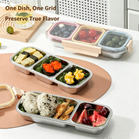 Boîte à lunch 3 niveaux en acier inoxydable 04 pour le contrôle des portions, boîte bento, préparation de repas pour la perte de poids, compatible congélateur, avec couvercle