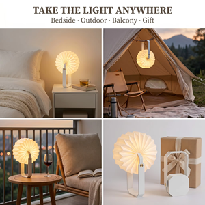 Lanterne en papier pliable légère pour les aventures en plein air, lampe LED accordéon pliable avec poignée en bois, longue durée de vie - Product Image 6
