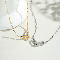 FUAMAY Collar 18K chapado en oro 925 Plata Paperclip collar delicado infinito entrelazado diamante CZ Collar para mujer