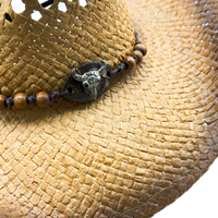 Chapeau de cowboy en paille rigide ajouré en gros |   Chapeaux de festival Panama personnalisés en perles de bois pour femmes et hommes, parfaits pour l'été et la plage