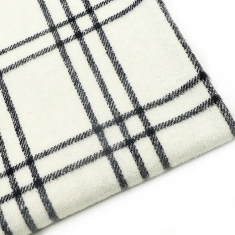 Vente chaude Logo personnalisé 100% polyester tissé stretch plaid brossé tweed tissu pour les femmes vêtement