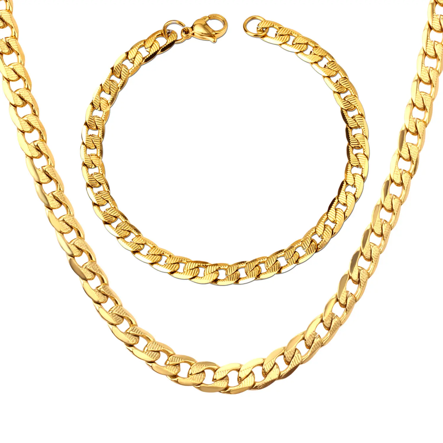 Cuban Link fashion chain charm wedding gifts women men snake chian necklace bracelets jewelry sets