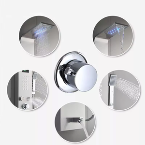 Columnas <span class=keywords><strong>de</strong></span> <span class=keywords><strong>ducha</strong></span> <span class=keywords><strong>de</strong></span> pared <span class=keywords><strong>de</strong></span> latón y acero inoxidable con cascada LED, panel <span class=keywords><strong>de</strong></span> masaje, grifo <span class=keywords><strong>monomando</strong></span> y chorros cerámicos/lluvia - Product Image 4
