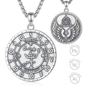 Collier en argent sterling 925 avec talisman de protection, médaille, bijou, médaillon, <span class=keywords><strong>sceaux</strong></span> géométriques des archanges, ange - Product Image 1