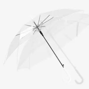 Trasparente in plastica trasparente 23 pollici POE automatico dritto J manico chiaro promozione ombrello