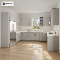 Meuble de cuisine en PVC thermoformé pour appartement, style Shaker, aménagement en U, dimensions personnalisées, rangement par tiroirs et boîtes de rangement en MDF