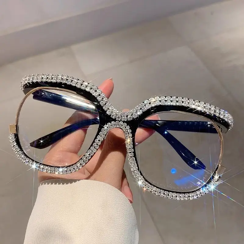 ハイエンド男性女性ラージジュエリーダイヤモンド眼鏡フレームフクロウHDUV400サングラス耐久性のある金属ヒンジアンチブルーライトメガネ