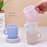 Tasse à café en verre créative, mug coréen simple en jade laiteux, design empilable, poignée imprimée pour la maison, couleur unie, écologique