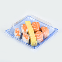 Boîtes à sushi carrées bleues de 7 pouces, emballages à emporter pour sushi, plateaux en plastique PET jetables avec couvercle anti-buée