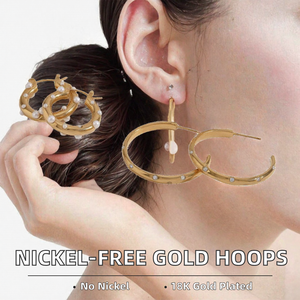 18K Gold Plated Stainless Steel Zircon Hoop Earrings Nickel Free C Shape <b>Circle</b> Jewelry for Women Party Wear EAR - Product Image 2