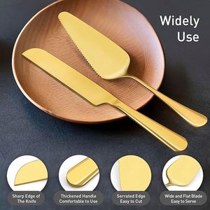 Custom Birthday Anniversary Service 2Pcs Set Gold Stainless Steel <b>Wedding</b> <b>Cake</b> Knife and Server Set - Product Image 4