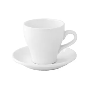 350ML Custom Printed Logo Plain White Porcelain Tea Cup Ceramic Cappuccino Coffee Cup and Saucer Set