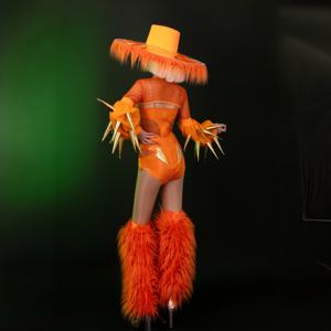 Costumes de performance sexy personnalisés pour femme, combinaison Gogo avec grand chapeau, pour ambiance de bar, spectacle de fête et personnage de spectacle - Product Image 6