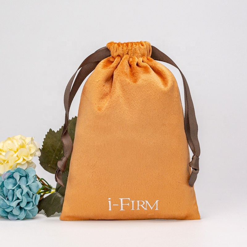 Custom Logo Packaging Velvet Pouch Drawstring Bag Luxury Black Jewelry ...