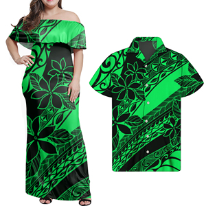 Abito da Donna con Design Tribale Polinesiano, <span class=keywords><strong>Vestito</strong></span> Casual con Spalle Scoperte e Volant, Gonna Unica Personalizzata Elegante e Lunga - Product Image 3