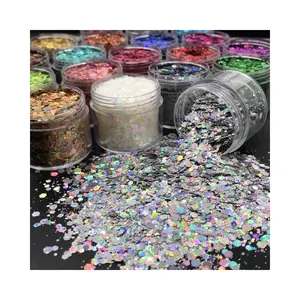 Mistura holográfica colorida e brilhante para copos body, flocos de glitter em pó, hexágono de poliéster, atacado em 24 cores para bebedouros DIY