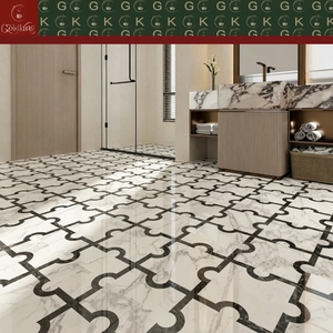 GOLDKING Mosaïque <span class=keywords><strong>de</strong></span> marbre <span class=keywords><strong>blanc</strong></span> <span class=keywords><strong>et</strong></span> <span class=keywords><strong>noir</strong></span> <span class=keywords><strong>de</strong></span> luxe pour sol <span class=keywords><strong>de</strong></span> <span class=keywords><strong>salle</strong></span> <span class=keywords><strong>de</strong></span> <span class=keywords><strong>bain</strong></span>, <span class=keywords><strong>motif</strong></span> grille incurvée découpée au jet d'eau, découpe sur mesure, fourniture pour grands projets - Product Image 4