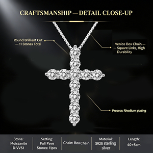 Collana con Pendente a Croce Cristiana Unisex in Argento Sterling 925 con Moissanite VVS Grado <span class=keywords><strong>D</strong></span> da 3mm, Certificazione GRA - Vendita Calda - Product Image 2
