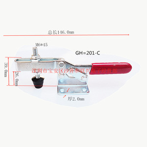 Herramienta de sujeción rápida horizontal GH-201-C, abrazadera metálica con mango rojo para fijación de madera y uso en taller - Product Image 4