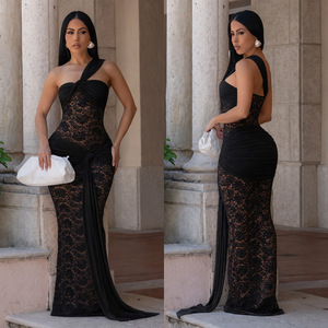 Robe moulante asymétrique sexy en dentelle à une épaule avec ceinture, idéale pour les séances <span class=keywords><strong>photo</strong></span> de voyage – Nouvelle collection tendance pour femme - Product Image 4
