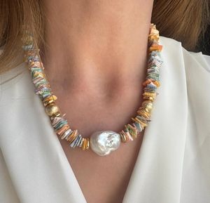 שרשרת קליפות רב-צבע בעבודת יד לנשים מצופה זהב בארוק פנינה קיץ מתנה לתכשיטים דתיים - Product Image 2