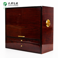 Boîte cadeau en bois foncé brillant faite à la main avec tiroirs, multi-compartiments, personnalisée pour bouteille de vin rouge, coffret de présentation en bois