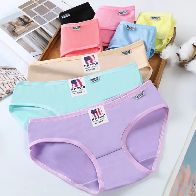 Pakaian Dalam Lingerie Katun Warna Solid, Celana Dalam Wanita Sehat Tanpa Jejak