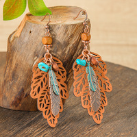 Mode automne feuille Boho boucles d'oreilles ethnique africain Vintage léger Boho goutte à goutte d'eau balancent boucles d'oreilles pour femmes bijoux cadeaux