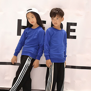 Children's Blue Crew Neck Sweatshirt Cotton Solid Color Daily Wear School Uniforms Junior High Elementary Students - Product Image 1