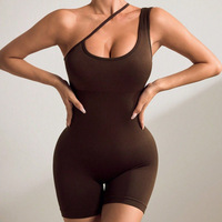 Combinaison de yoga pour femme, couleur unie, asymétrique, col en V, dos nu, sans couture, séchage rapide, respirante, écologique, en Spandex/Nylon, pour le fitness