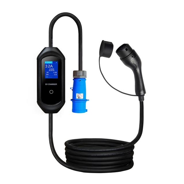China Supplier 7 Kw Blue CEE Plug Portable Smart EV Charger for Electric Vehicle Charging