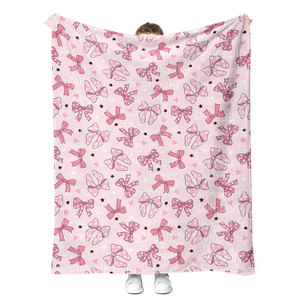 Wholesale <b>Pink</b> <b>Bow</b> Coquette Aesthetic Ribbon Floral Cherry Throw Blanket High Quality Customized Fleece Flannel Blankets - Product Image 2