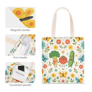 Sac fourre-tout en toile à motif de fruits et légumes personnalisé, sac d'épicerie réutilisable écologique avec fermeture magnétique - Product Image 4