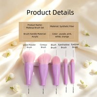 Kit de 5 pinceaux de maquillage en gros, poils synthétiques véganes, support portable en tube, pinceaux pour blush, eye-liner, lèvres et visage - OEM Privé
