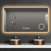 Miroir de salle de bain mural rétroéclairé sans buée à LED pour hôtel, avec fonction grossissante, indice de protection IP44, design rectangulaire