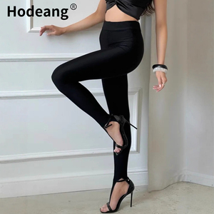 Leggings pour femme taille haute à étriers, coupe cheville, en satin brillant et extensible, pour soirée en boîte de nuit - Product Image 1