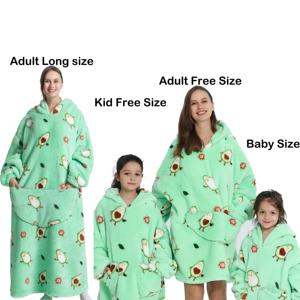 Warm Thick <strong>Oversized</strong> Wearable <strong>Blanket</strong> <strong>Hoodie</strong> for Winter Giant Polyester <strong>Blanket</strong> with Sleeves Cartoon Animal Print - Product Image 3
