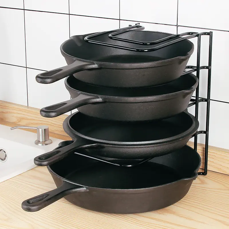 Keukenkast Pantry Pot Deksel Houder Hoogte Verstelbare Pan En Pot Rack Organizer Zwarte Keuken Accessoires Custom Logo Doos