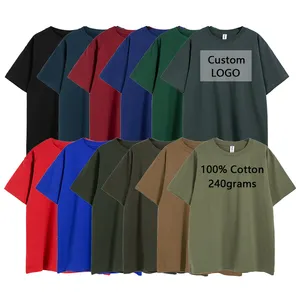 Hoge Kwaliteit 240gsm 100% Katoenen T-Shirt Effen Custom Logo Groothandel Mannen Kleurrijk Zacht Katoenen Shirt