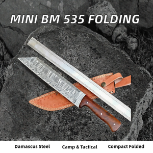 Mini BM 535 Cuchillo de Bolsillo Táctico de Acero de Damasco con Mango de Madera y Hoja Fija de Punta Caída para Camping, OEM Personalizable - Product Image 2