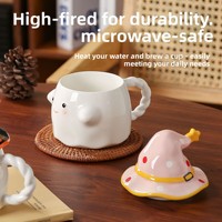 Mug en céramique fantôme de dessin animé mignon avec couvercle, tasse à café esthétique, cadeau créatif pour filles, meilleure amie