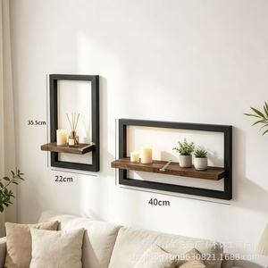 Wooden square <b>wall</b>-mounted <b>storage</b> shelf for home use in living room, kitchen, and bedroom; suitable for <b>hanging</b> picture frames. - Product Image 2