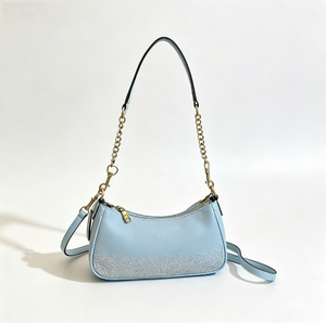 Bolso cruzado de piel sintética azul para mujer con correa de cadena y ribete de diamantes de imitación, bolso de mensajero de moda para uso diario en todas las estaciones - Product Image 4