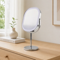 Miroir de courtoisie LED double face avec cadre en métal chromé, design or rose, 3 modes de couleur, commande tactile, grossissement 3X 5X, USB