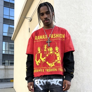 T-shirt long double couche en coton premium lavé et vieilli, personnalisé avec logo imprimé, écologique, de haute qualité, pour la vente en gros - Product Image 1