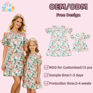 Abiti coordinati mamma-figlia floreali OEM ODM personalizzati, casual estivi, traspiranti e ad asciugatura rapida - Product Image 1